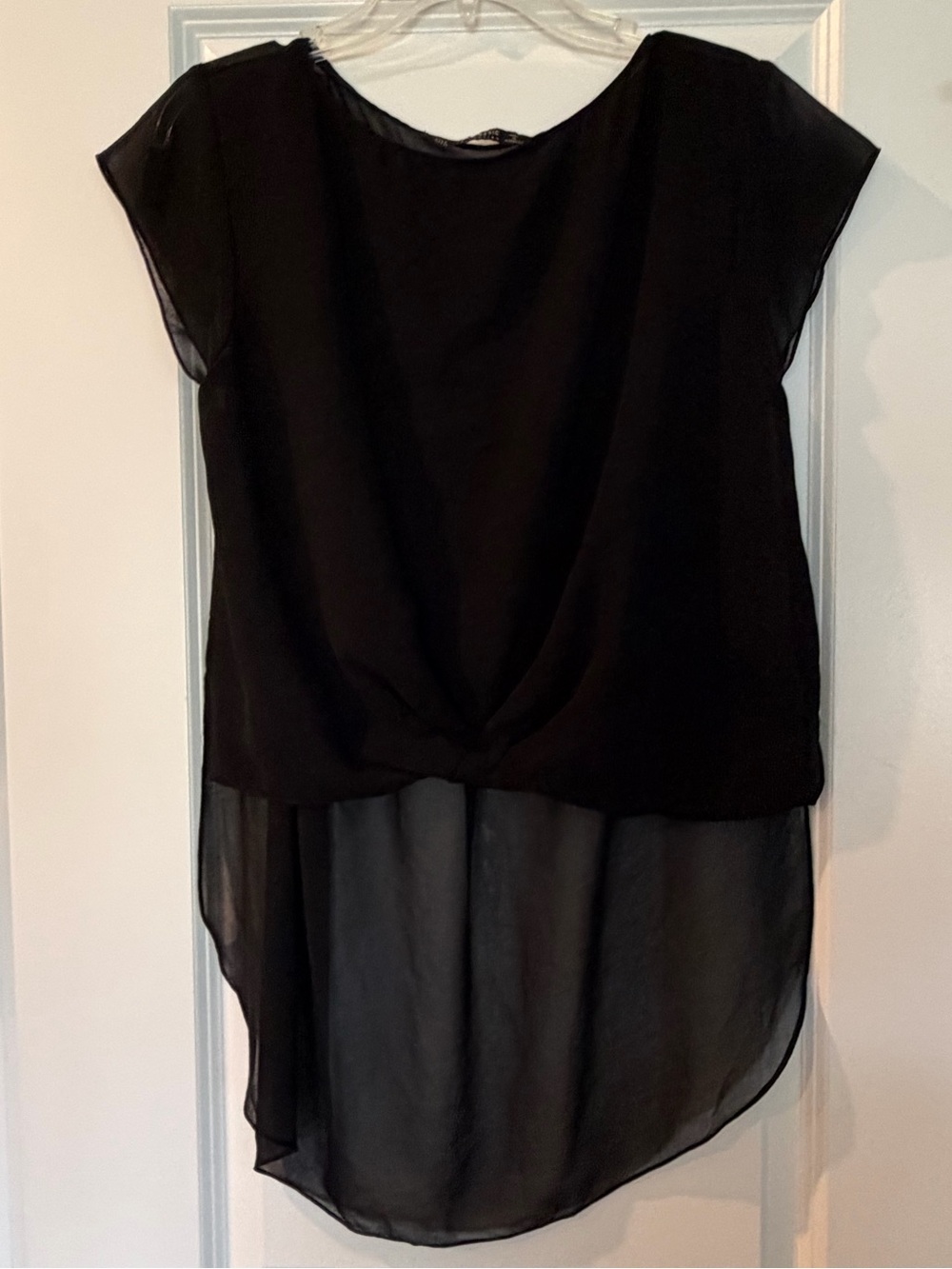 Zara Black Sheer High-Low Twist-Front Tunic